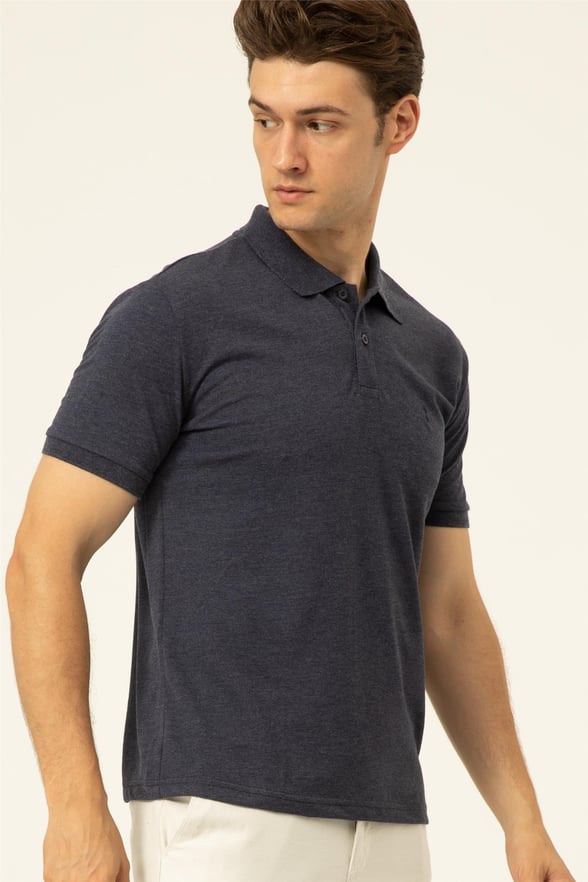 Lacivert Regular Armürlü Polo Yaka  Tişört