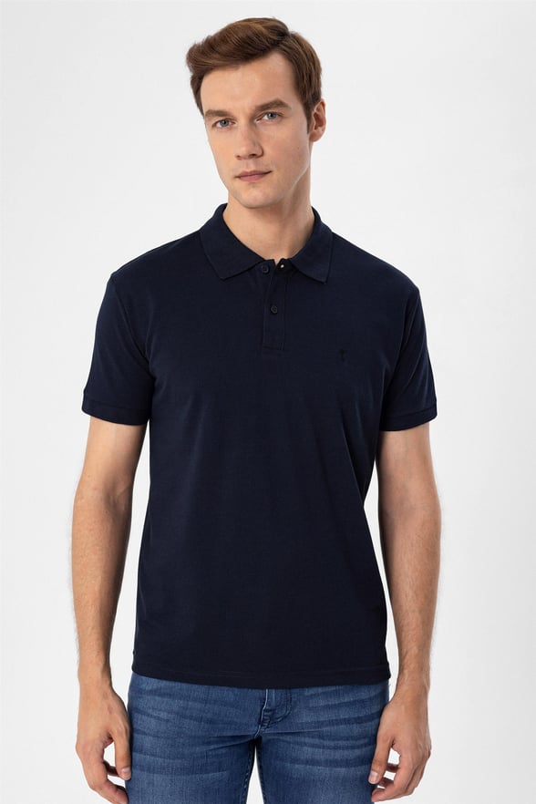 Lacivert Regular Armürlü Polo Yaka  Tişört