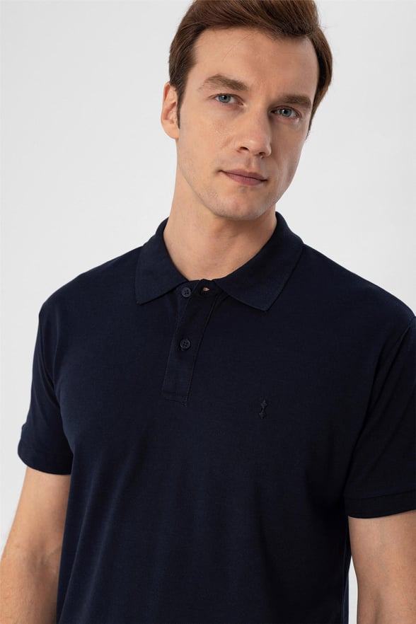 Lacivert Regular Armürlü Polo Yaka  Tişört