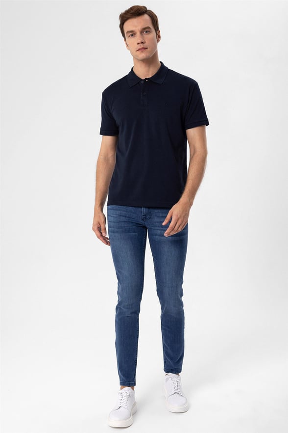 Lacivert Regular Armürlü Polo Yaka  Tişört