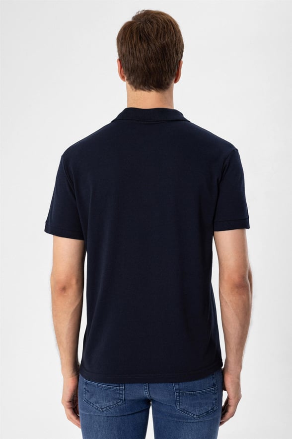Lacivert Regular Armürlü Polo Yaka  Tişört