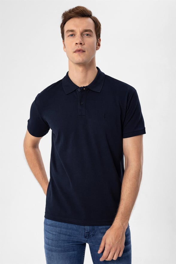 Lacivert Regular Armürlü Polo Yaka  Tişört