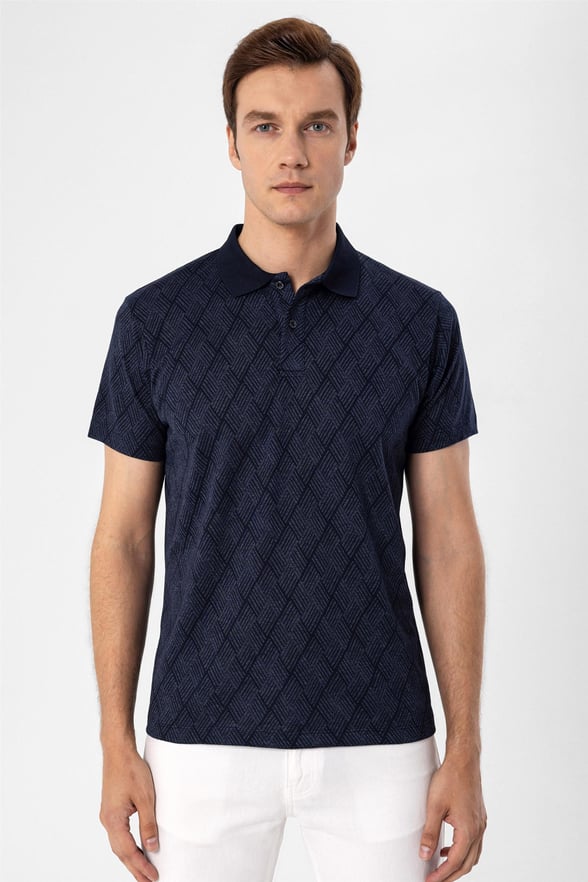 Lacivert Regular Armürlü Polo Yaka  Tişört