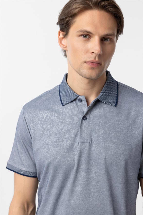 Lacivert Regular Baskılı Polo Yaka Tişört