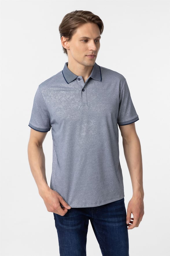 Lacivert Regular Baskılı Polo Yaka Tişört