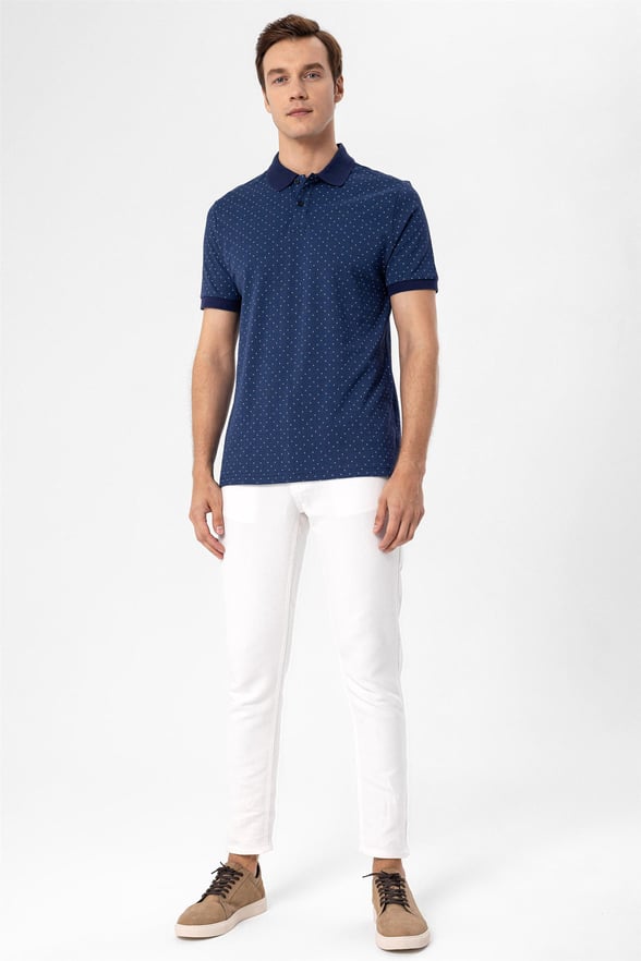 Lacivert Regular Baskılı Polo Yaka  Tişört