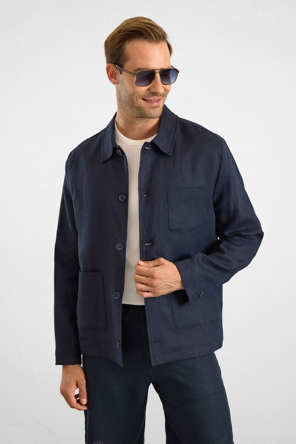 Lacivert Regular Bebe Yaka Düz Poplin Torba Cep 4 Drop Spor Ceket