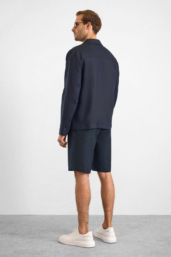 Lacivert Regular Bebe Yaka Düz Poplin Torba Cep 4 Drop Spor Ceket