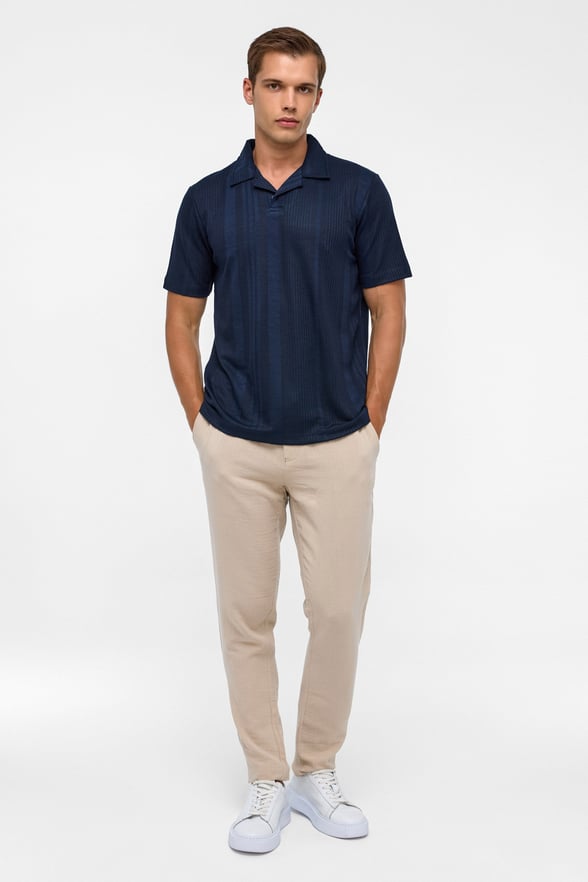 Lacivert Regular Desenli Polo Yaka Tişört