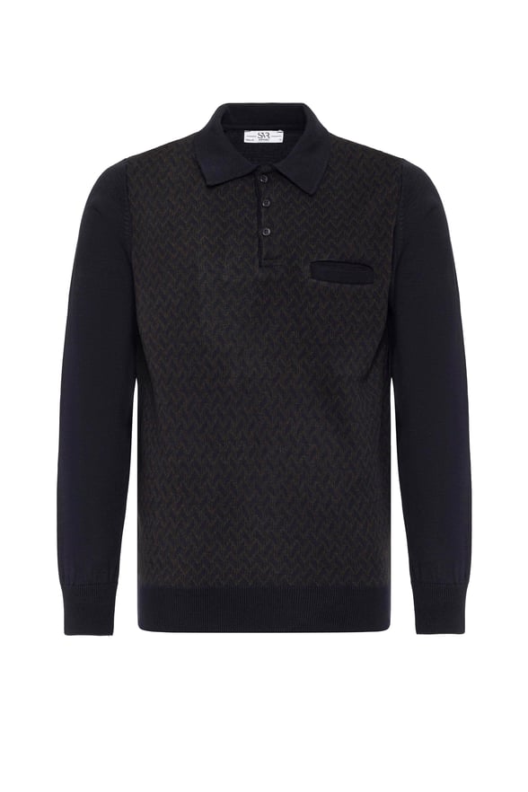 Lacivert Regular Desenli Polo Yaka Triko