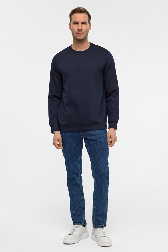 Lacivert Regular Düz Bisiklet Yaka Sweatshirt