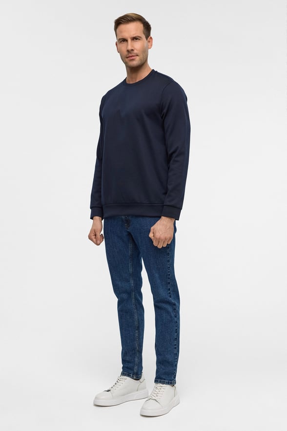 Lacivert Regular Düz Bisiklet Yaka Sweatshirt