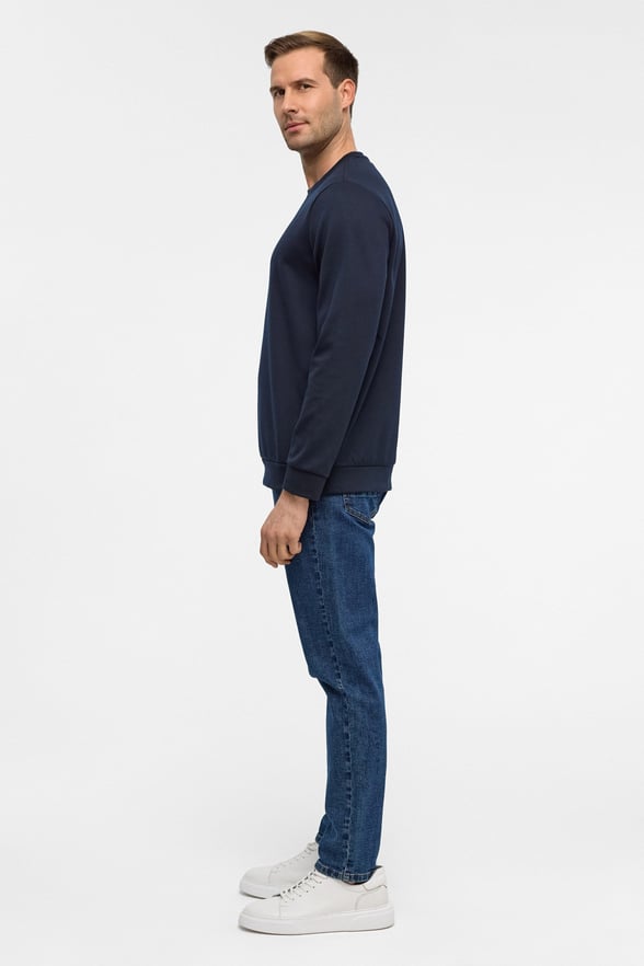 Lacivert Regular Düz Bisiklet Yaka Sweatshirt