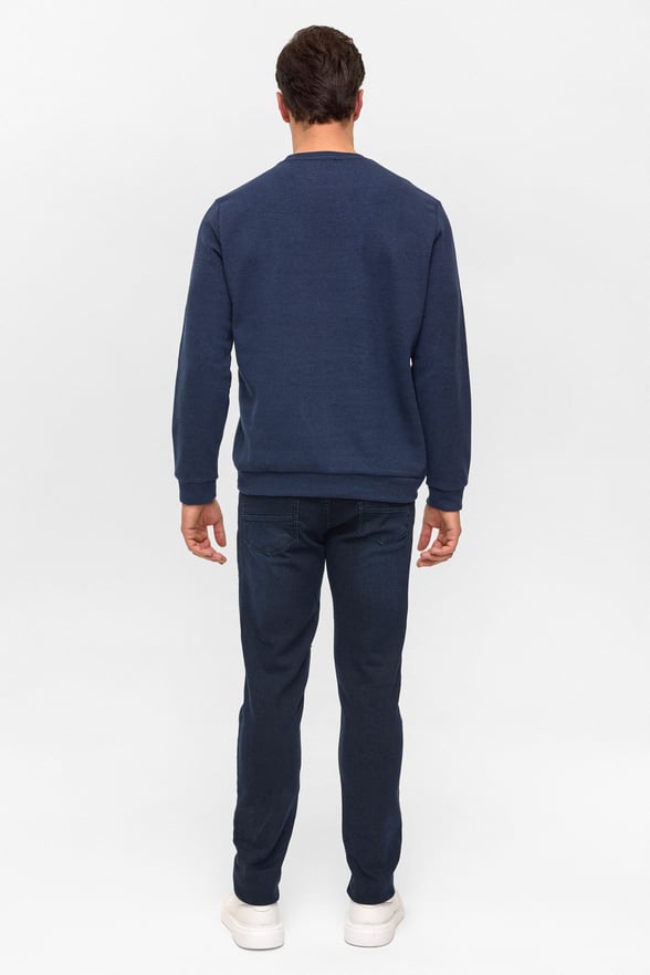 Lacivert Regular Düz Bisiklet Yaka Sweatshirt