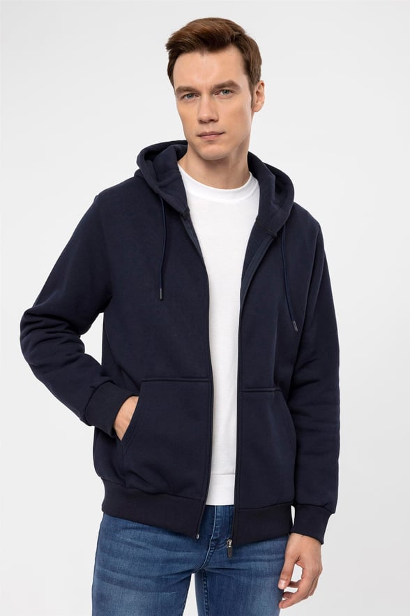 Lacivert Regular Düz Kapişonlu Yaka  Sweatshirt