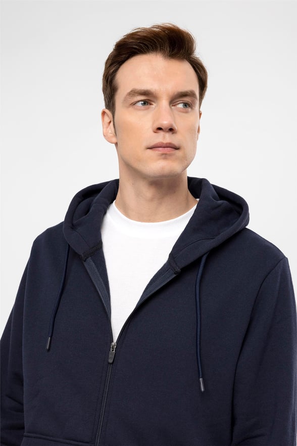 Lacivert Regular Düz Kapişonlu Yaka  Sweatshirt