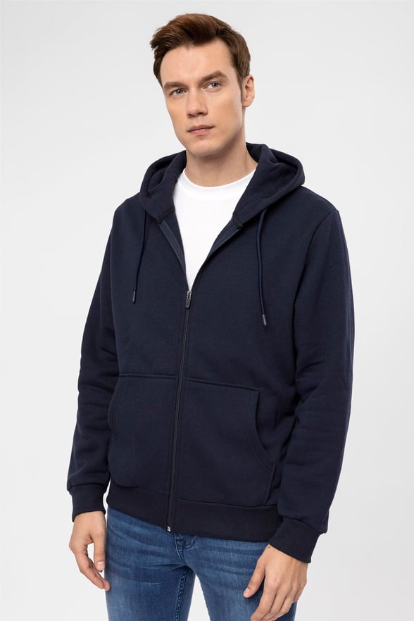 Lacivert Regular Düz Kapişonlu Yaka  Sweatshirt