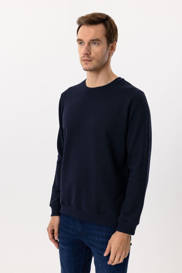 Lacivert Regular Düz O Yaka Sweatshirt