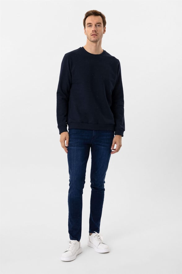 Lacivert Regular Düz O Yaka Sweatshirt