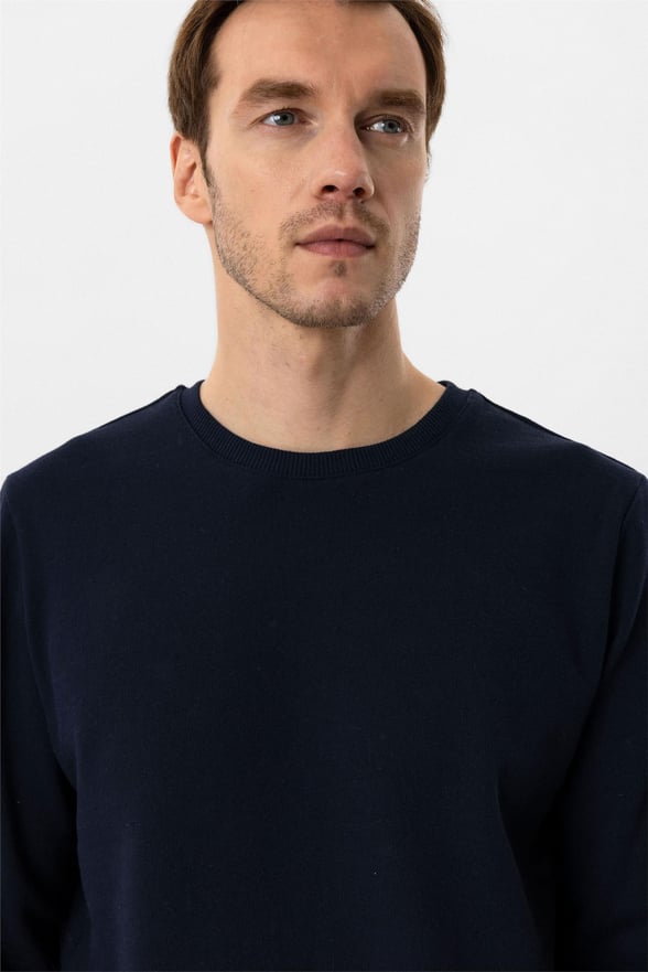 Lacivert Regular Düz O Yaka Sweatshirt
