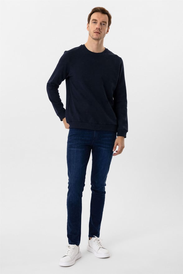 Lacivert Regular Düz O Yaka Sweatshirt