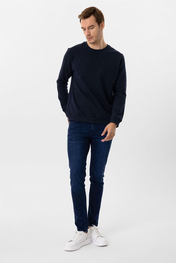 Lacivert Regular Düz O Yaka Sweatshirt