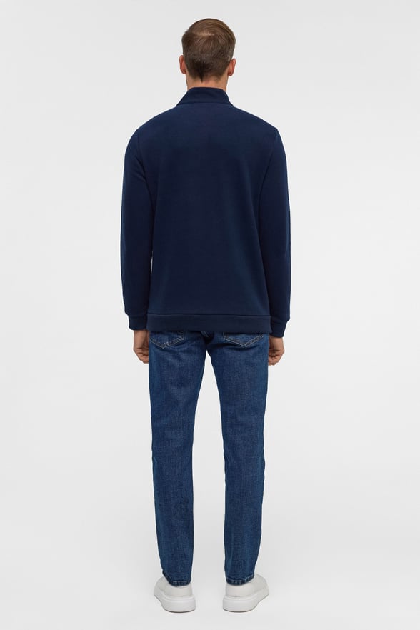Lacivert Regular Düz Polo Yaka Sweatshirt