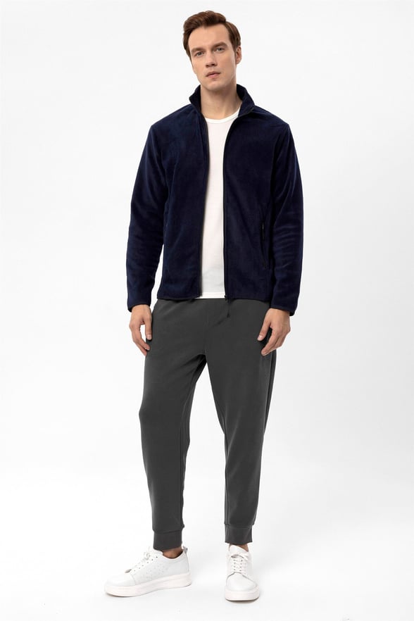 Lacivert Regular Düz Sivri Yaka  Sweatshirt