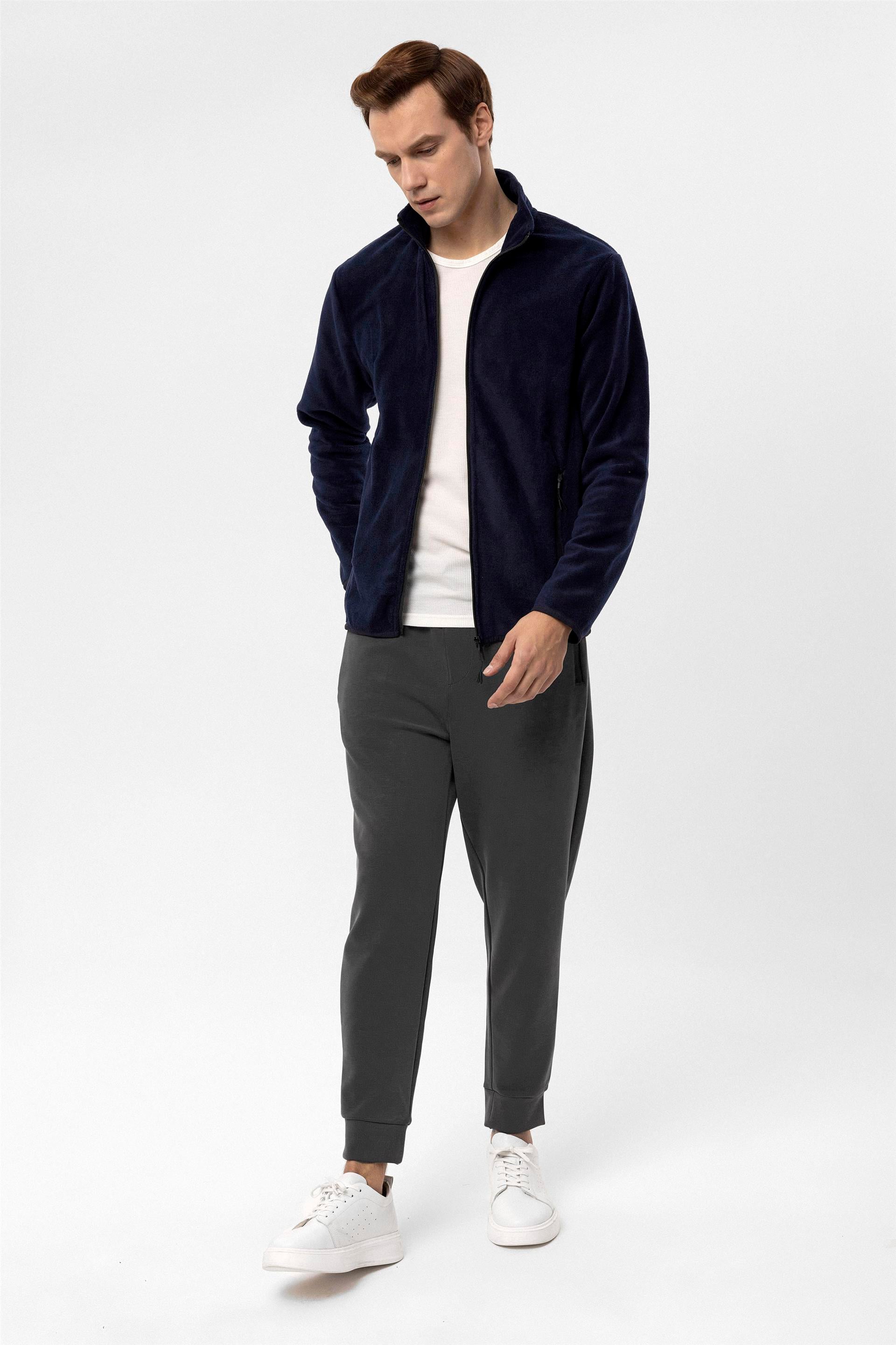 Lacivert Regular Düz Sivri Yaka  Sweatshirt