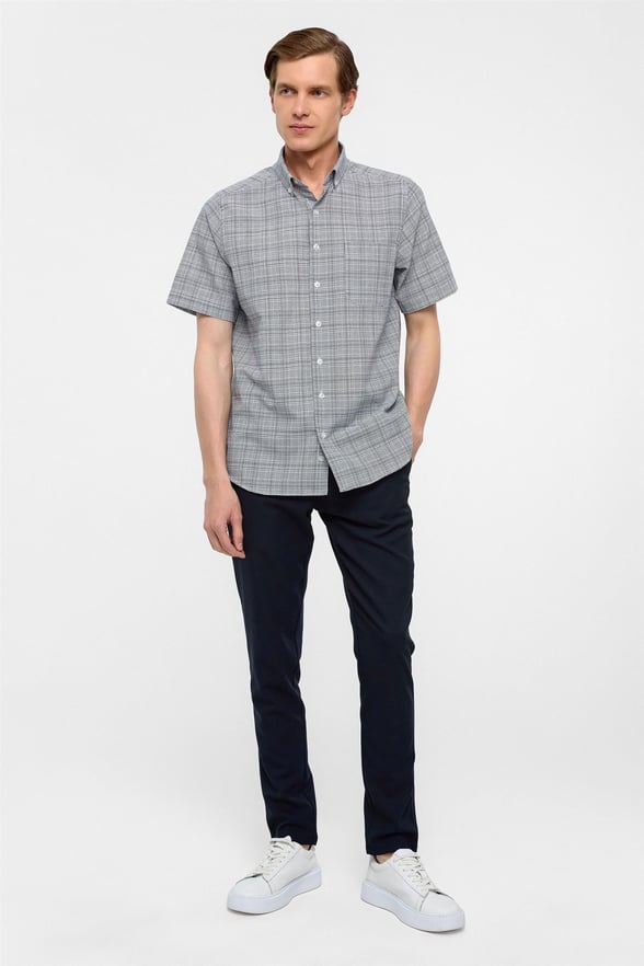 Lacivert Regular Fit Kareli Düğmeli Yaka Gömlek