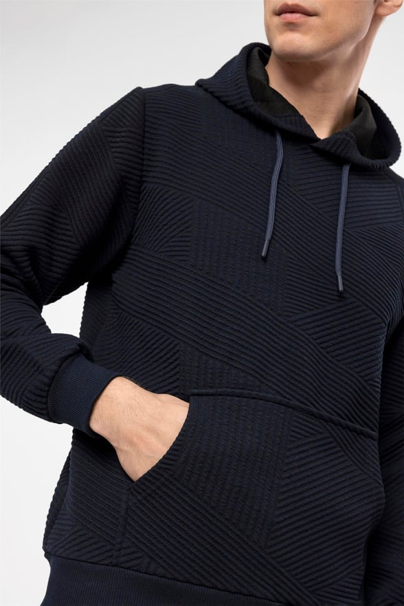 Lacivert Regular Kapitone Kapişonlu Yaka  Sweatshirt
