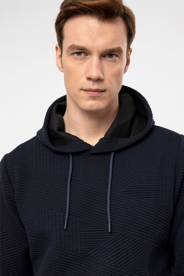 Lacivert Regular Kapitone Kapişonlu Yaka  Sweatshirt