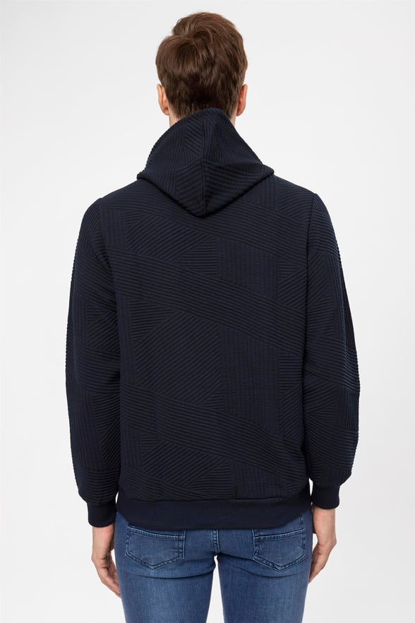 Lacivert Regular Kapitone Kapişonlu Yaka  Sweatshirt