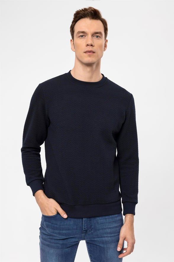 Lacivert Regular Kapitone O Yaka  Sweatshirt