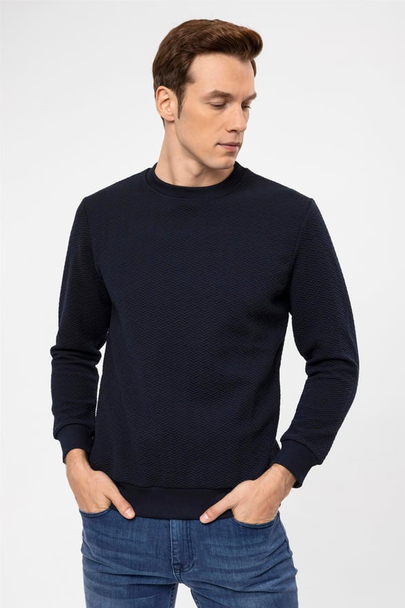 Lacivert Regular Kapitone O Yaka  Sweatshirt