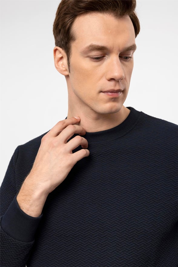 Lacivert Regular Kapitone O Yaka  Sweatshirt
