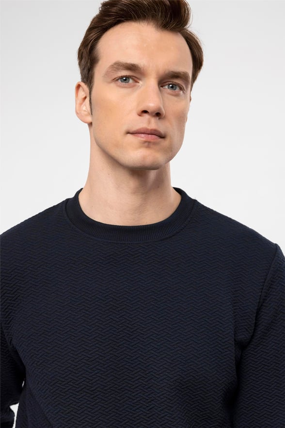 Lacivert Regular Kapitone O Yaka  Sweatshirt