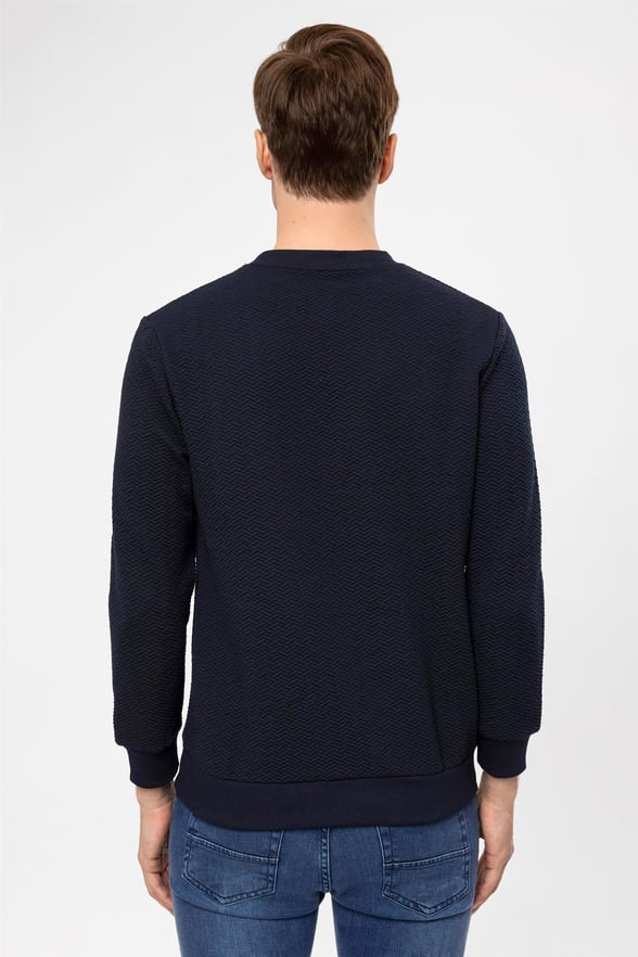 Lacivert Regular Kapitone O Yaka  Sweatshirt