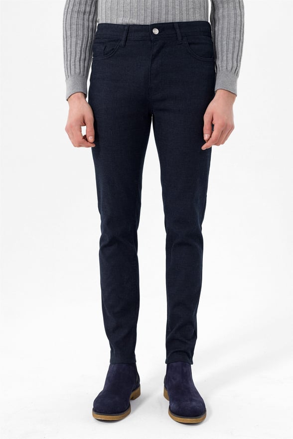 Lacivert Slim 5 Cep Kalıp Armürlü   Pantolon