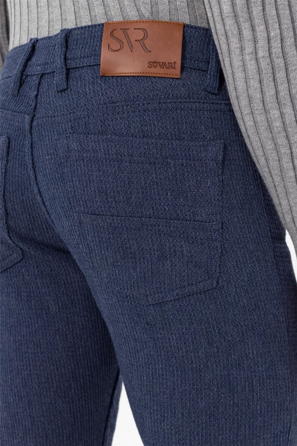 Lacivert Slim 5 Cep Kalıp Armürlü   Pantolon