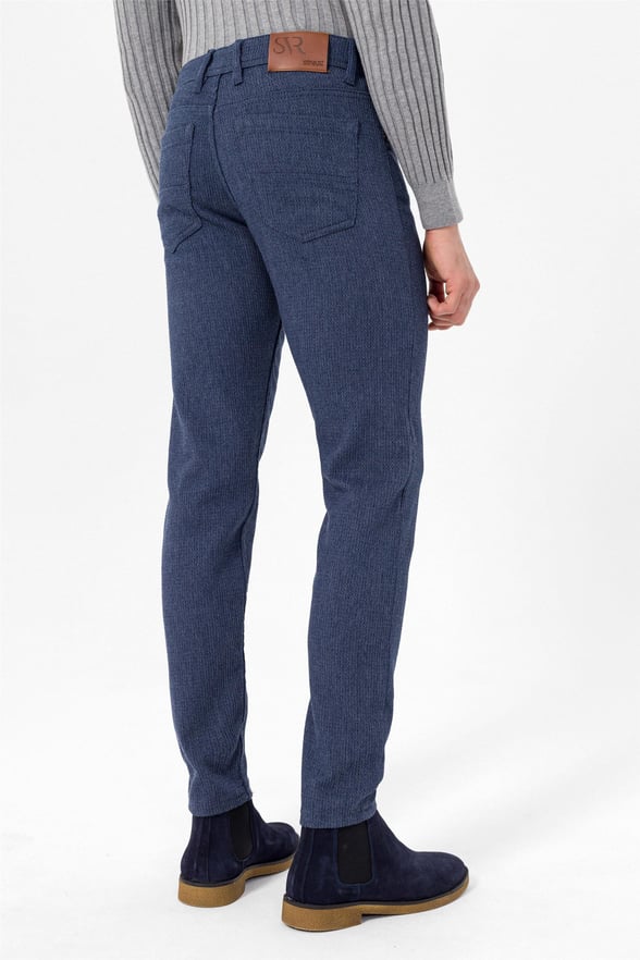 Lacivert Slim 5 Cep Kalıp Armürlü   Pantolon