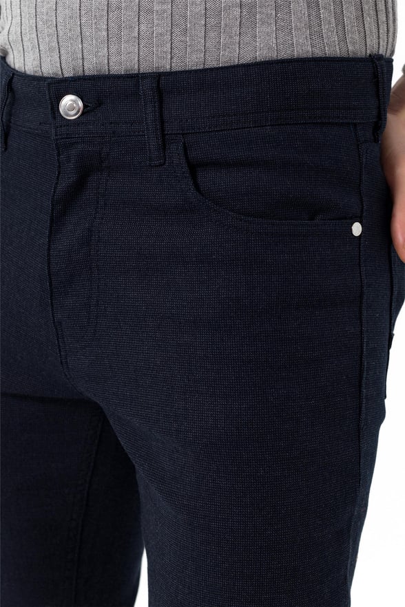 Lacivert Slim 5 Cep Kalıp Armürlü   Pantolon