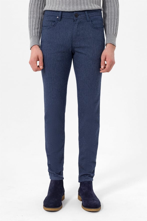 Lacivert Slim 5 Cep Kalıp Armürlü   Pantolon
