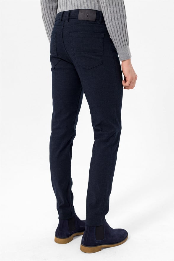 Lacivert Slim 5 Cep Kalıp Armürlü   Pantolon