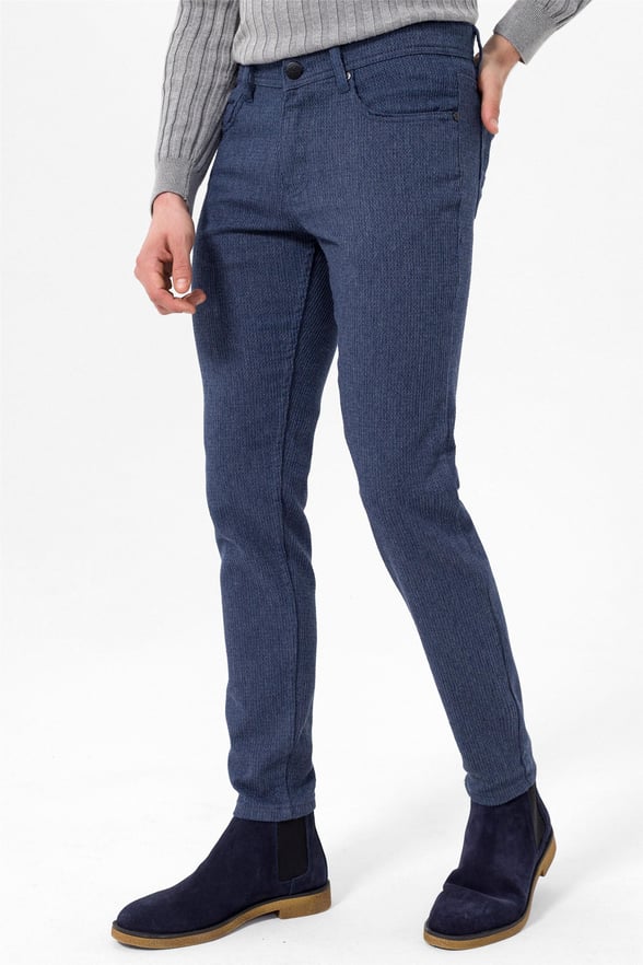 Lacivert Slim 5 Cep Kalıp Armürlü   Pantolon