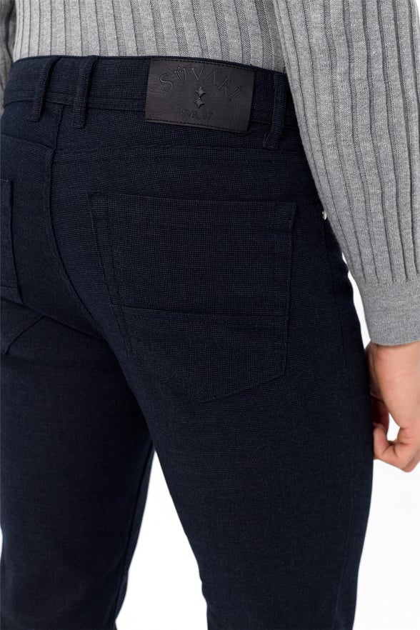 Lacivert Slim 5 Cep Kalıp Armürlü   Pantolon