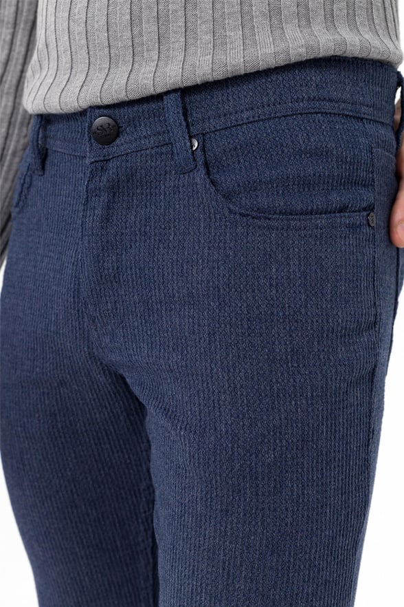 Lacivert Slim 5 Cep Kalıp Armürlü   Pantolon
