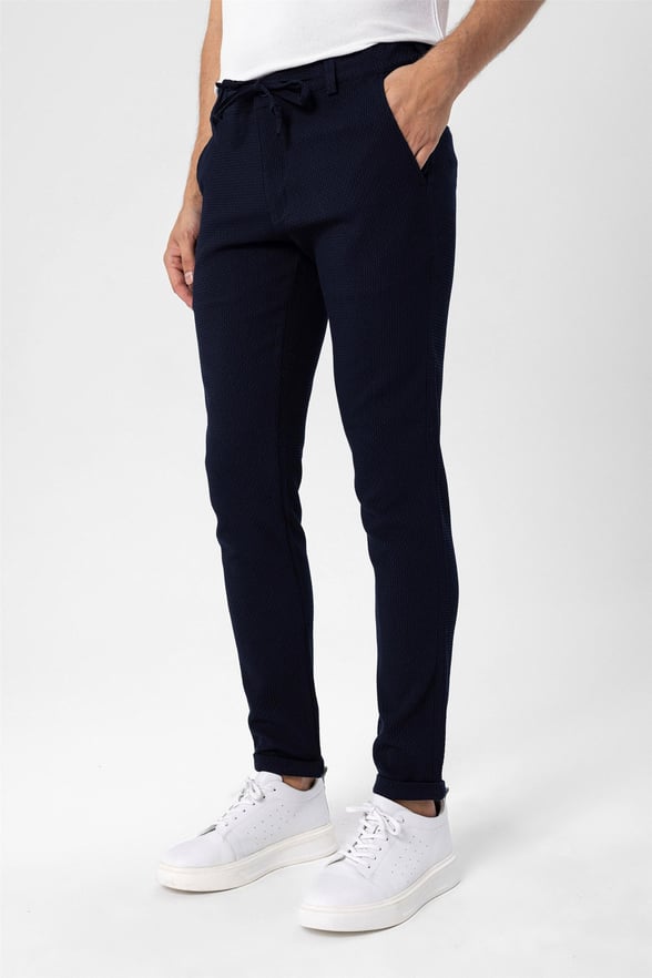 Lacivert Slim Armürlü   Jogger Pantolon
