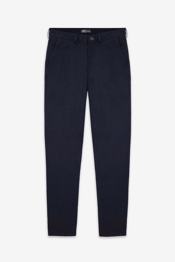 Lacivert Slim Armürlü Kanvas Casual Pantolon