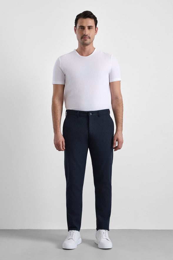 Lacivert Slim Armürlü Kanvas Casual Pantolon